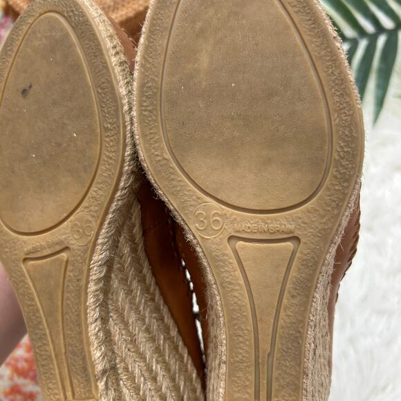 $200 Pikolinos Vila Wedge Sandal in Brandy 36 / 5.5-6 Brown Leather Espadrille - Picture 9 of 10